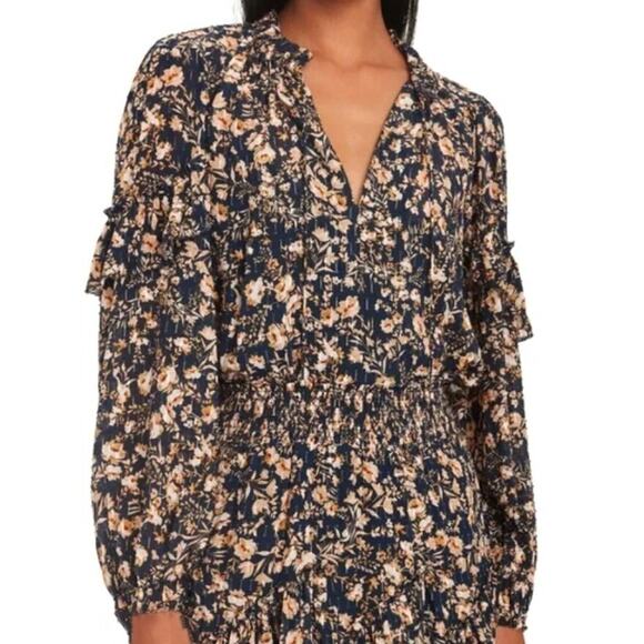 INTERMIX Marika Lurex Floral Print Ruffle Sleeve Silk Blend Blouse Top M $395 - Picture 10 of 11